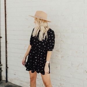 “May” Floral Babydoll Dress, Black